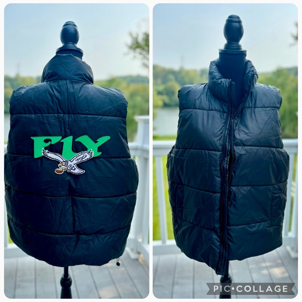 Womens Eagles Inspired Puffer Vest - Black